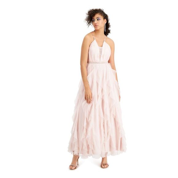 TEEZE ME Dresses & Skirts - TEEZE ME Womens Pink Halter Full-Length Prom Fit + Flare Dress 15\16